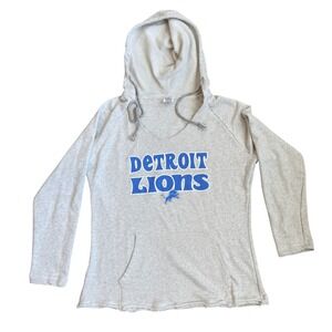 NFL Team Apparel Detroit Lions Womens Heather Grey V-Neck Hoodie Raw Hem L